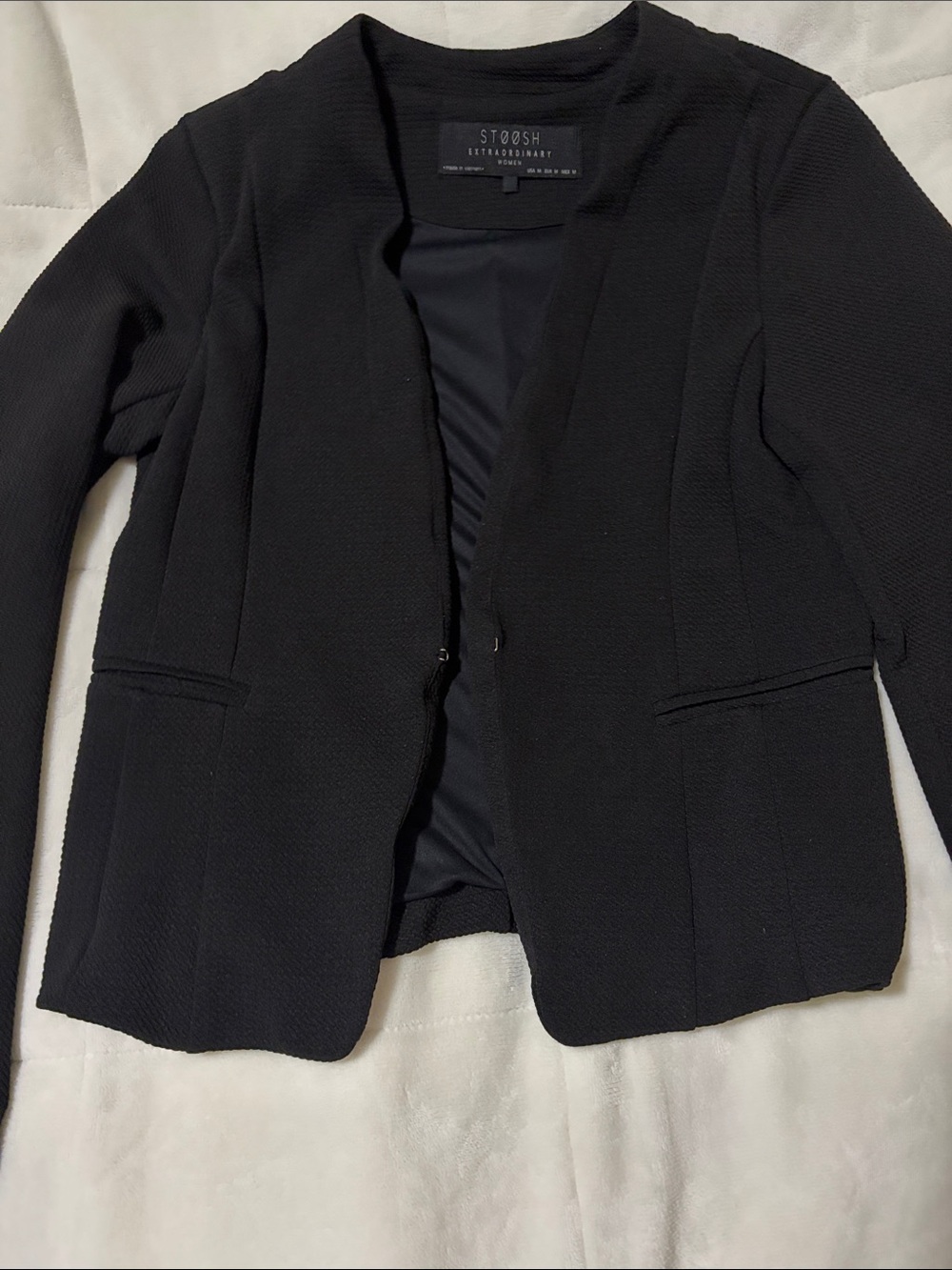 Stoosh Black Women's Textured Open Front Blazer